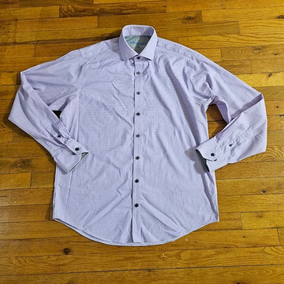 Twillory Men's Gingham Performance Dress Shirt Purple White 15 - Picture 1 of 7